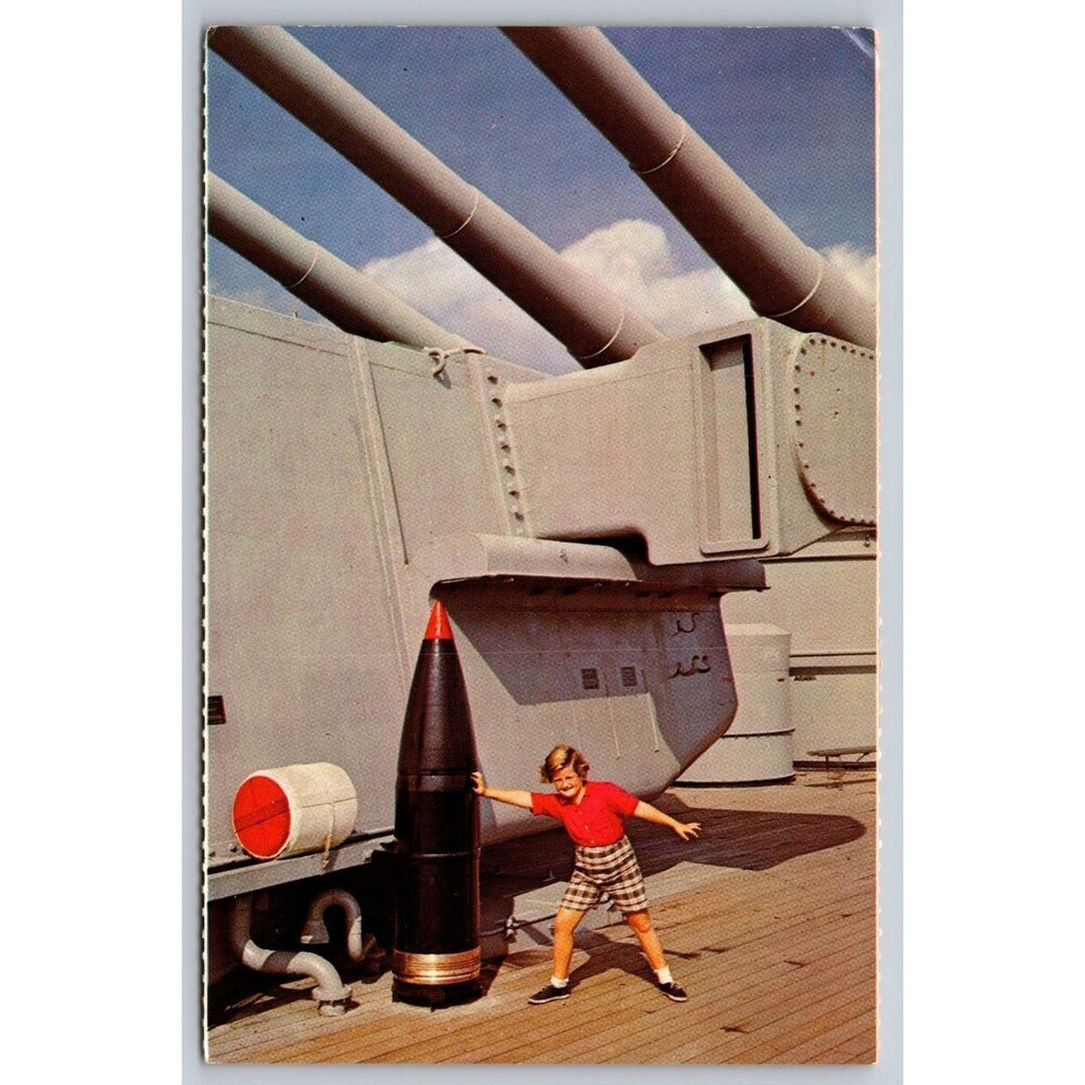 Vtg Postcard USS North Carolina Battleship Wilmington NC 16-Inch Shell Big Gun